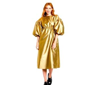 Elegant Gold Puff Sleeve Dress